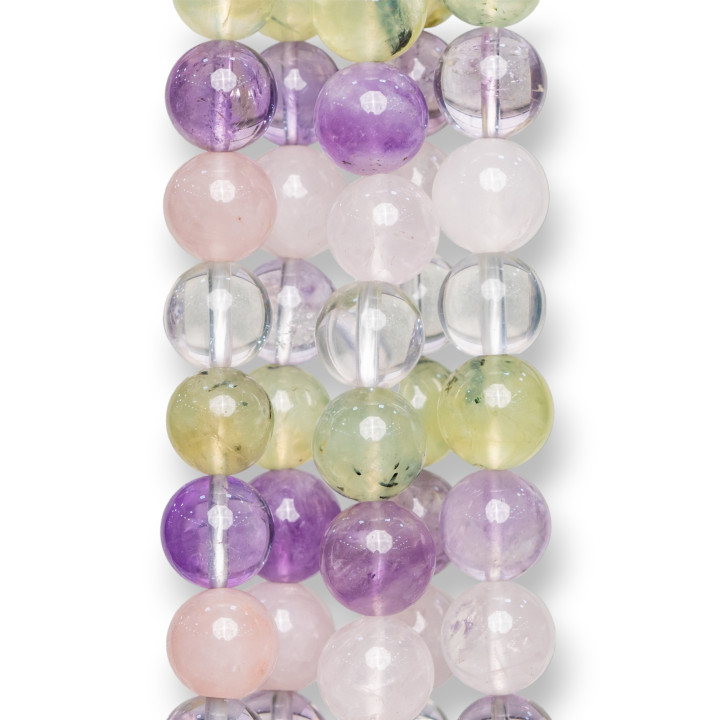 Multicolour Quartz Prenite Amethyst Rose Quartz Smooth Round Rock Crystal 08mm