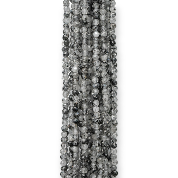 Quarzo Rutilato Nero (Quarzo Graffittato) Perlina Tonda Sfaccettata Diamond Cut 2,2mm