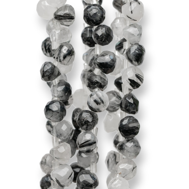 Μαύρος Rutilated Quartz (Scratched Tourmaline Quartz) Faceted Drop 07x07mm