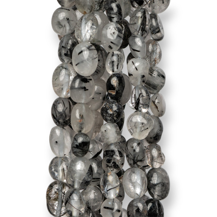 Black Rutilated Quartz (Scratched Tourmaline Quartz) Tumbled Stone 7-8mm