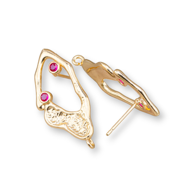 Bronze Earring Bases Stud With Zircon 15x30mm 7 Pairs Golden Red