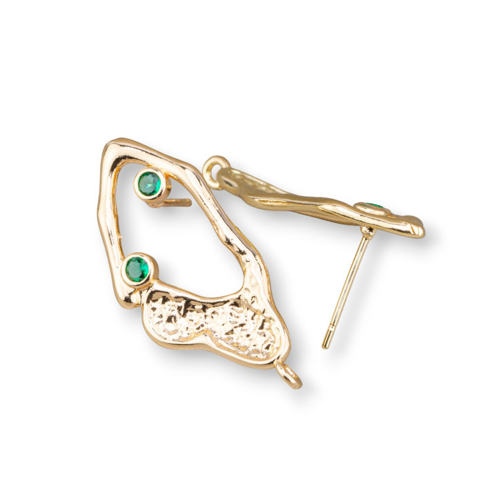 Bases de Boucles d'Oreilles en Bronze Clou avec Zircon 15x30mm 7 Paires Vert Doré