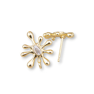 Bases para pendientes de bronce con circonita 16x18 mm 8 pares dorado blanco