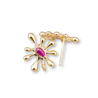 Μπρούτζινο Σκουλαρίκι Βάσεις Καρφίτσα Με Ζιργκόν 16x18mm 8 Ζεύγη Χρυσό Κόκκινο