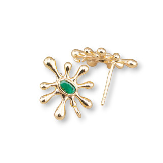 Bronze Earring Bases Stud With Zircon 16x18mm 8 Pairs Golden Green