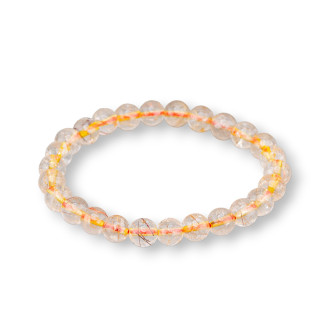 Bracciale Di Quarzo Rutilato Rosso Tondo  7mm