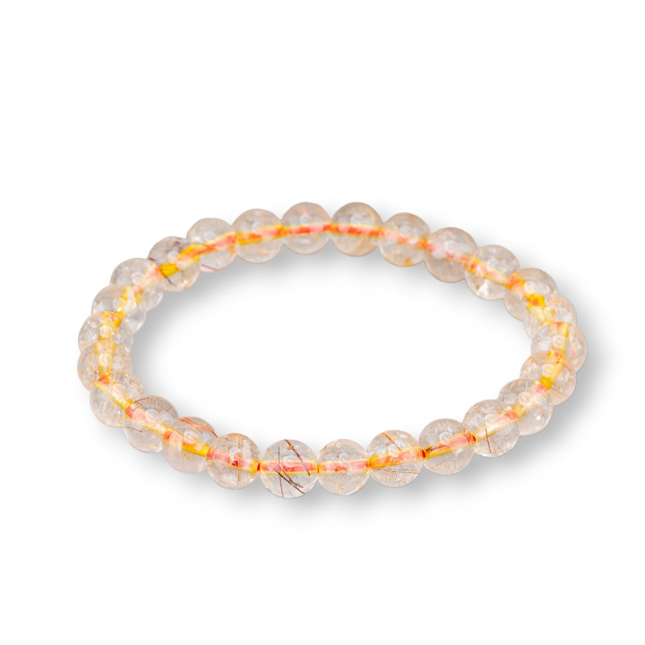 Bracciale Di Quarzo Rutilato Rosso Tondo  7mm