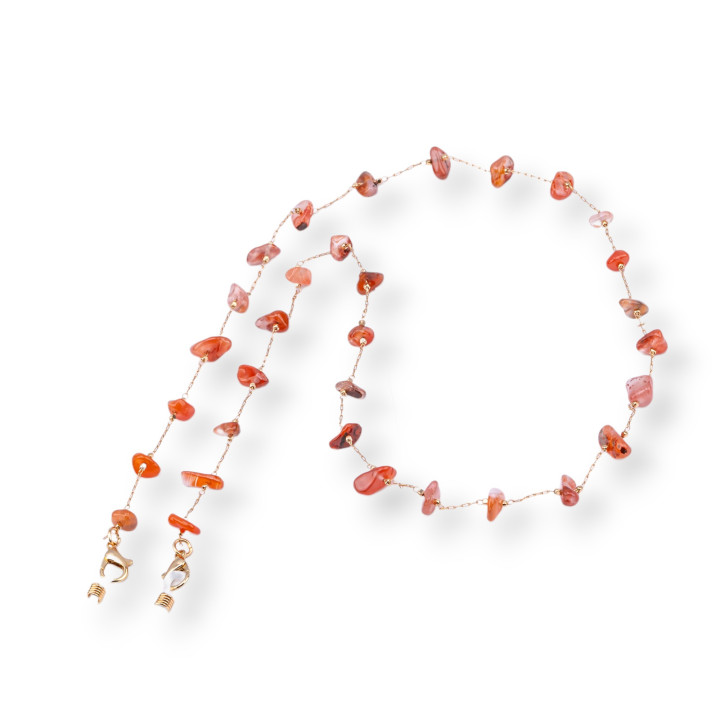 Chaîne à Lunettes avec Anneaux Antidérapants en Silicone 70cm avec Pierres Semi-précieuses Flocons 10pcs Agate Rouge