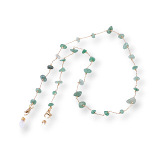 Chain for Glasses with Non-slip Silicone Rings 70cm with Semi-precious Stones Flakes 10pcs Amazonite