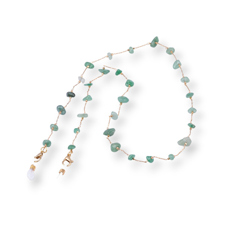 Chain for Glasses with Non-slip Silicone Rings 70cm with Semi-precious Stones Flakes 10pcs Amazonite