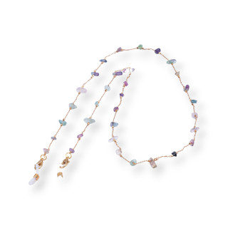Glasses Chain With Non-Slip Silicone Rings 70cm With Semi-precious Stones Flakes 10pcs Fluorite
