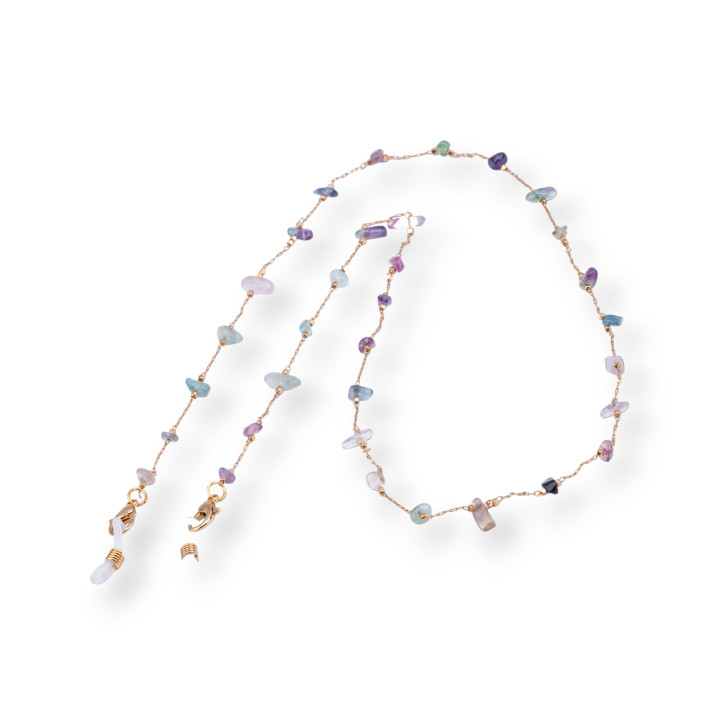 Glasses Chain With Non-Slip Silicone Rings 70cm With Semi-precious Stones Flakes 10pcs Fluorite
