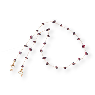 Glasses Chain With Non-Slip Silicone Rings 70cm With Semi-precious Stones Flakes 10pcs Garnet
