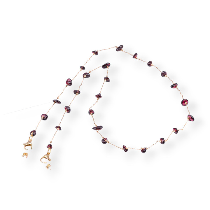 Glasses Chain With Non-Slip Silicone Rings 70cm With Semi-precious Stones Flakes 10pcs Garnet