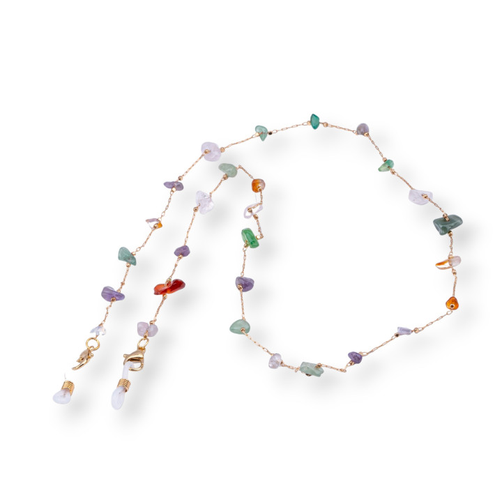 Catena Per Occhiali Con Anelli Di Silicone Antiscivolo 70cm Con Pietre Dure Scaglie 10pz Mix