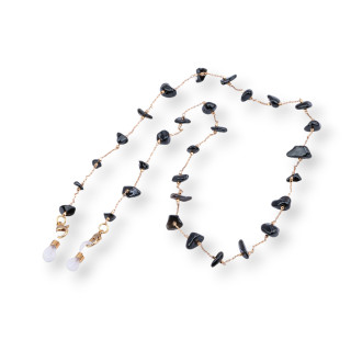 Glasses Chain With Non-Slip Silicone Rings 70cm With Semi-precious Stones Flakes 10pcs Onyx