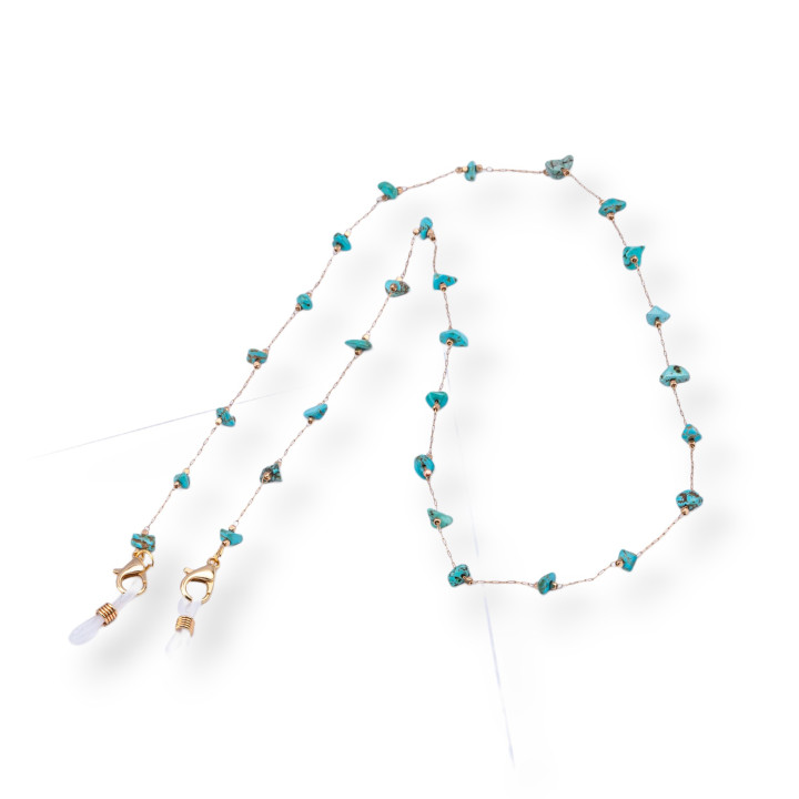 Chaîne à Lunettes Avec Anneaux Antidérapants en Silicone 70cm Avec Pierres Semi-précieuses Flocons 10pcs Turquoise