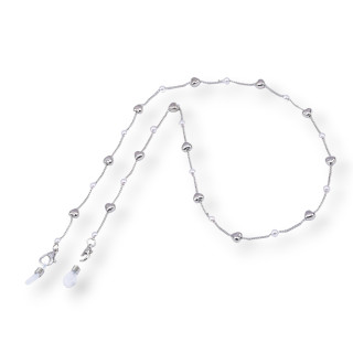 Cadena para gafas con anillas de silicona antideslizantes, 70 cm, corazón, 10 unidades, chapada en rodio
