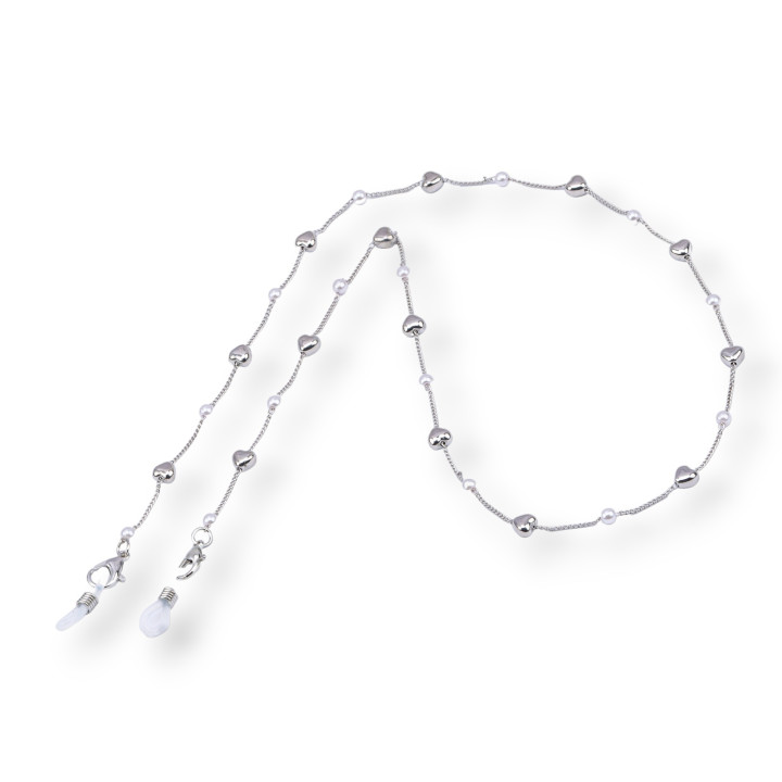 Glasses Chain with Non-Slip Silicone Rings 70cm Heart 10pcs Rhodium Plated