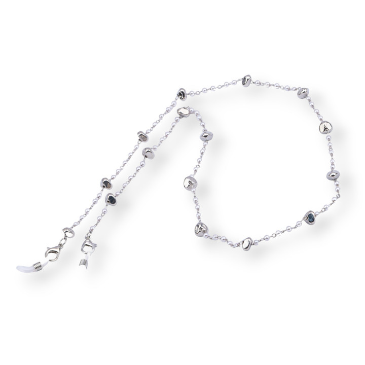 Glasses Chain With Non-Slip Silicone Rings 70cm Nuggets 10pcs Rhodium Plated