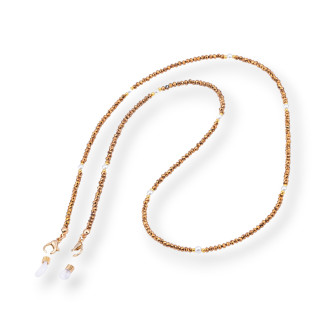 Catena Per Occhiali Con Anelli Di Silicone Antiscivolo Cristalli e Ottone 2pz