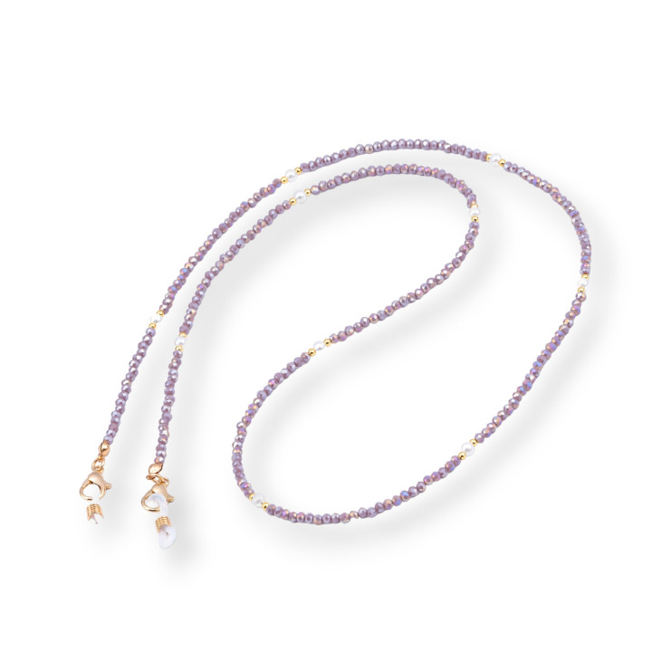 Glasses Chain With Non-Slip Silicone Rings Crystals and Brass 2pcs Powder