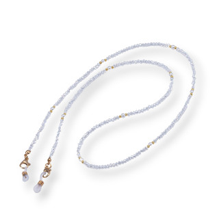 Glasses Chain with Non-Slip Silicone Rings, Crystals and Brass 2pcs Light Grey