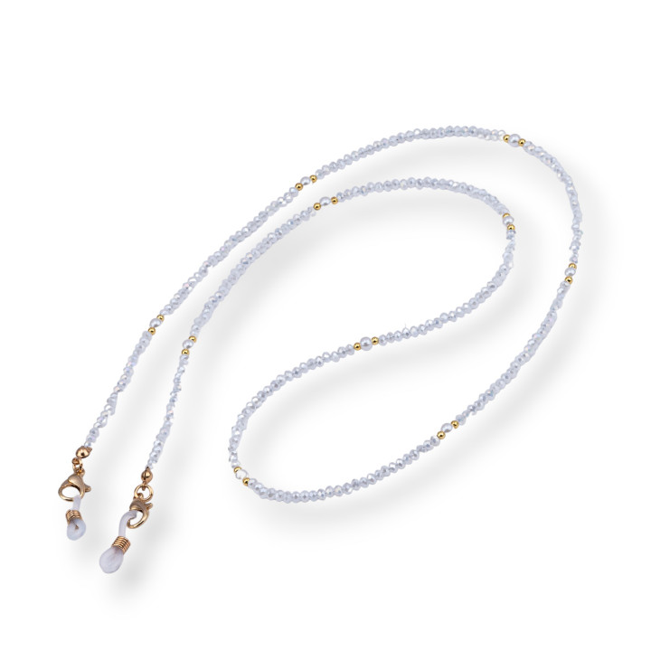 Glasses Chain with Non-Slip Silicone Rings, Crystals and Brass 2pcs Light Grey