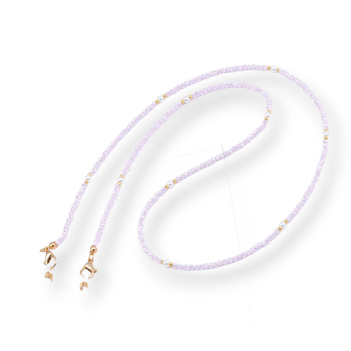 Chaîne à Lunettes avec Anneaux Antidérapants en Silicone, Cristaux et Laiton 2pcs Rose