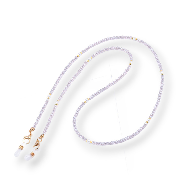 Catena Per Occhiali Con Anelli Di Silicone Antiscivolo Cristalli e Ottone 2pz Rosa