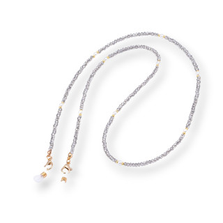 Catena Per Occhiali Con Anelli Di Silicone Antiscivolo Cristalli e Ottone 2pz Silver