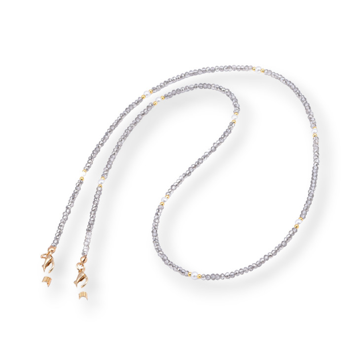 Glasses Chain with Non-Slip Silicone Rings Crystals and Brass 2pcs Light Silver