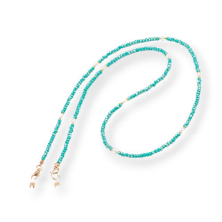 Chaîne à Lunettes avec Anneaux Antidérapants en Silicone, Cristaux et Laiton 2pcs Turquoise