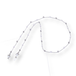 Brillenkette mit rutschfesten Silikonringen, Würfel, 70 cm, 10 Stück, rhodiniert