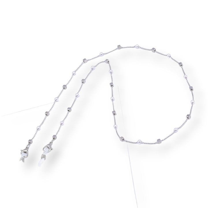Glasses Chain with Non-Slip Silicone Rings Cube 70cm 10pcs Rhodium Plated