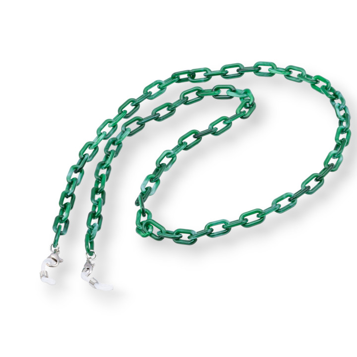 Glasses Chain With Anti-slip Silicone Rings Polycarbonate 2pcs Emerald Green