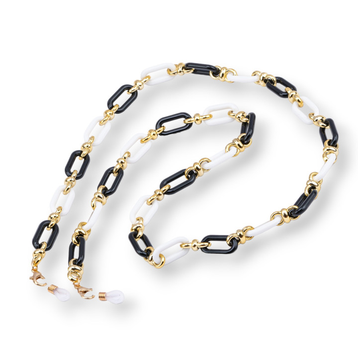 Cadena para Gafas con Anillas de Silicona Antideslizantes Policarbonato Malla Ancha y Dorada 2uds Blanco y Negro