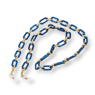Chaîne à Lunettes Avec Anneaux Antidérapants en Silicone Polycarbonate Large et Maille Dorée 2pcs Bleu