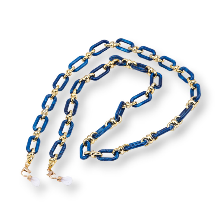Cadena para Gafas Con Anillas De Silicona Antideslizantes Policarbonato Malla Ancha Y Dorada 2uds Azul