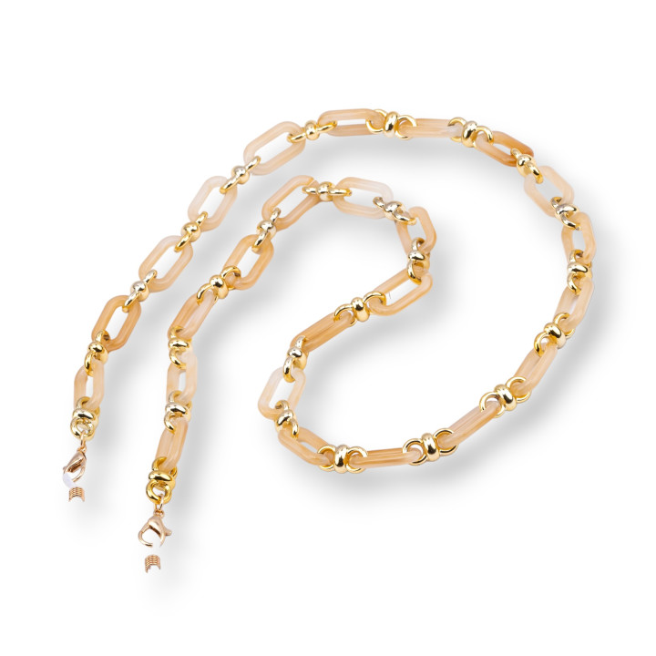 Glasses Chain With Non-Slip Silicone Rings Polycarbonate Wide and Golden Mesh 2pcs Yellow