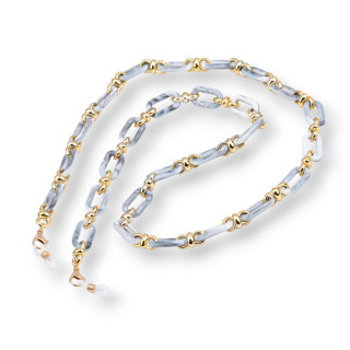 Glasses Chain With Non-Slip Silicone Rings Polycarbonate Wide and Golden Mesh 2pcs Gray