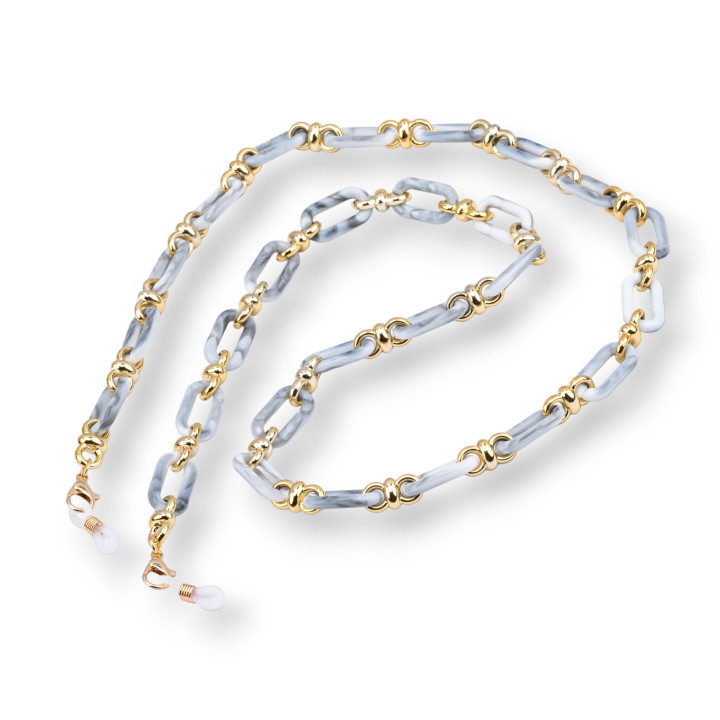 Brillenkette mit rutschfesten Silikonringen, breites Polycarbonat und goldenem Netz, 2 Stück, Grau