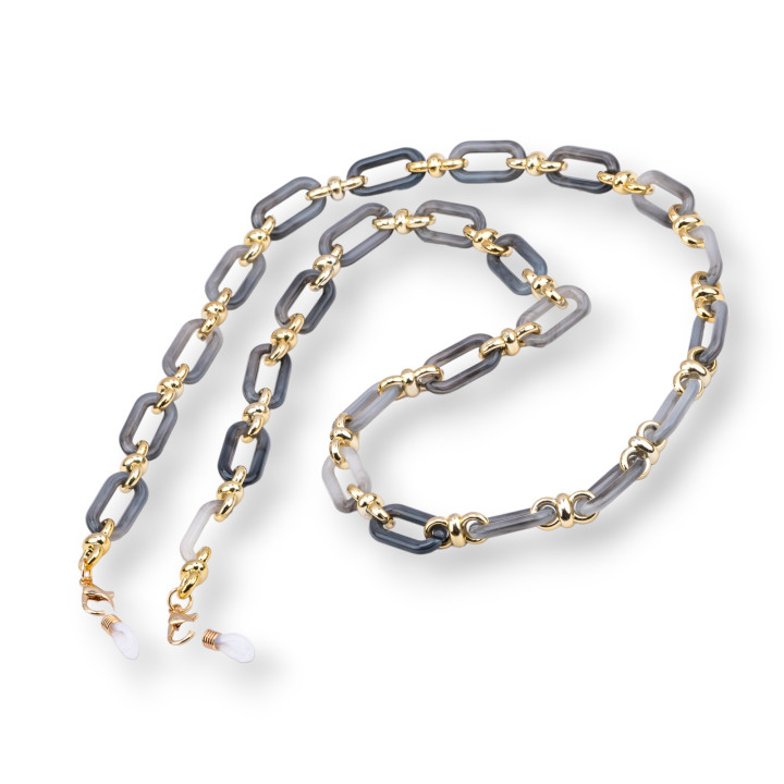 Glasses Chain With Non-Slip Silicone Rings Polycarbonate Wide and Golden Mesh 2pcs Dark Gray