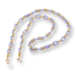 Brillenkette mit rutschfesten Silikonringen, breites Polycarbonat und goldenem Netz, 2 Stück, Lavendel
