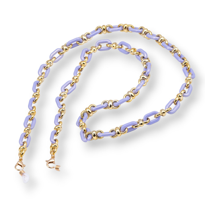 Brillenkette mit rutschfesten Silikonringen, breites Polycarbonat und goldenem Netz, 2 Stück, Lavendel