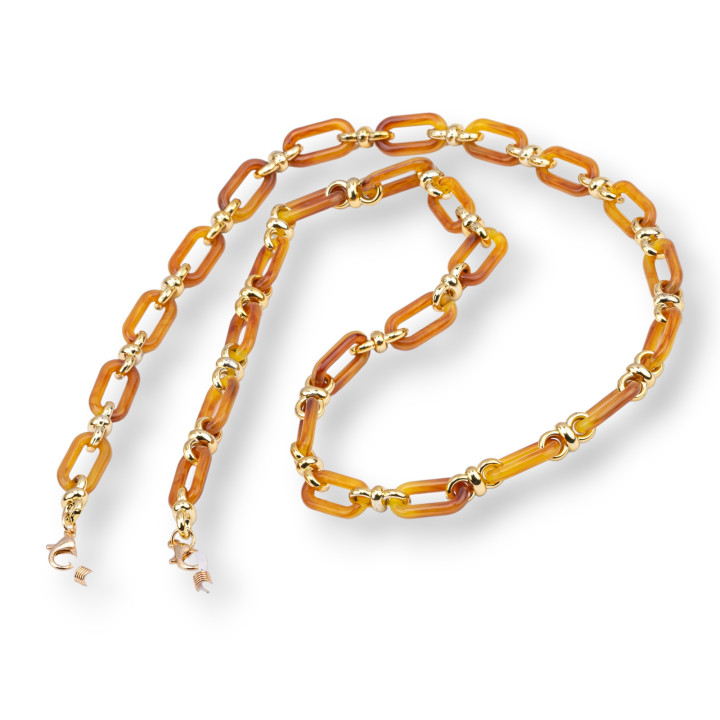 Glasses Chain With Non-Slip Silicone Rings Polycarbonate Wide and Golden Mesh 2pcs Brown