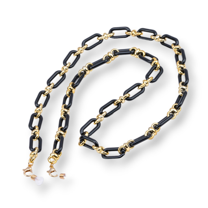 Glasses Chain With Non-Slip Silicone Rings Polycarbonate Wide and Golden Mesh 2pcs Black