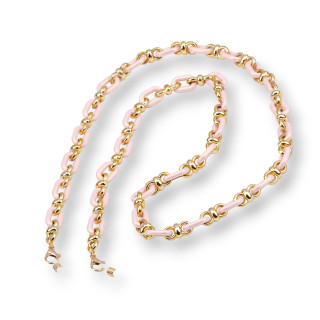 Brillenkette mit rutschfesten Silikonringen, breites Polycarbonat und goldenem Netz, 2 Stück, Rosa