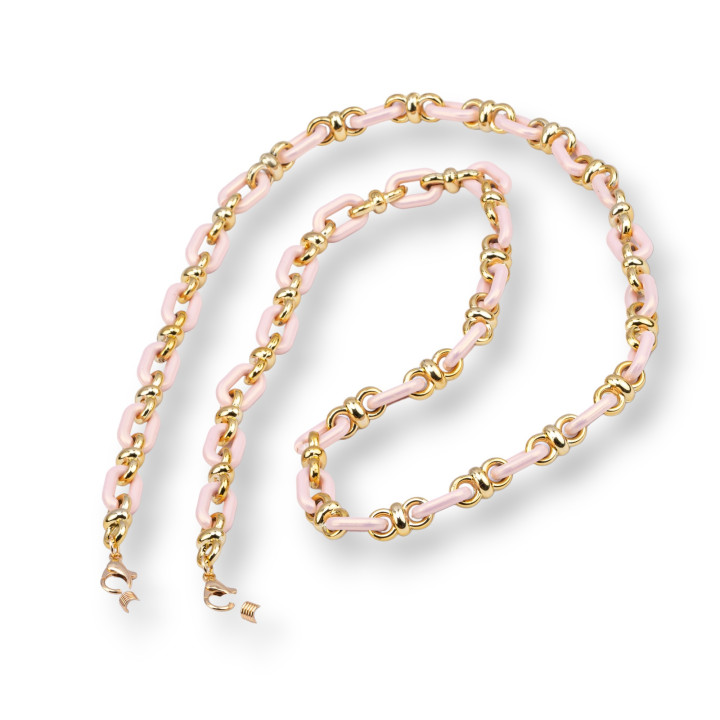 Glasses Chain With Non-Slip Silicone Rings Polycarbonate Wide and Golden Mesh 2pcs Pink