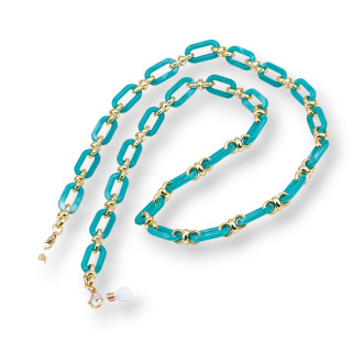 Chaîne à Lunettes Avec Anneaux Antidérapants en Silicone Polycarbonate Large et Maille Dorée 2pcs Turquoise
